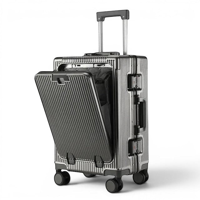 Valise cabine CABIN en aluminium gris, avec port USB et porte-gobelet, 56x36x24 cm