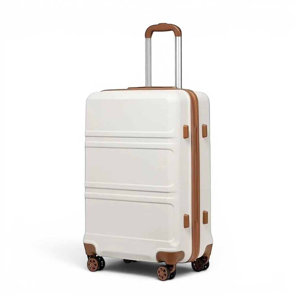 Valise cabine CABINE blanc cassé en ABS avec détails marron, serrure TSA et 4 roues multidirectionnelles.