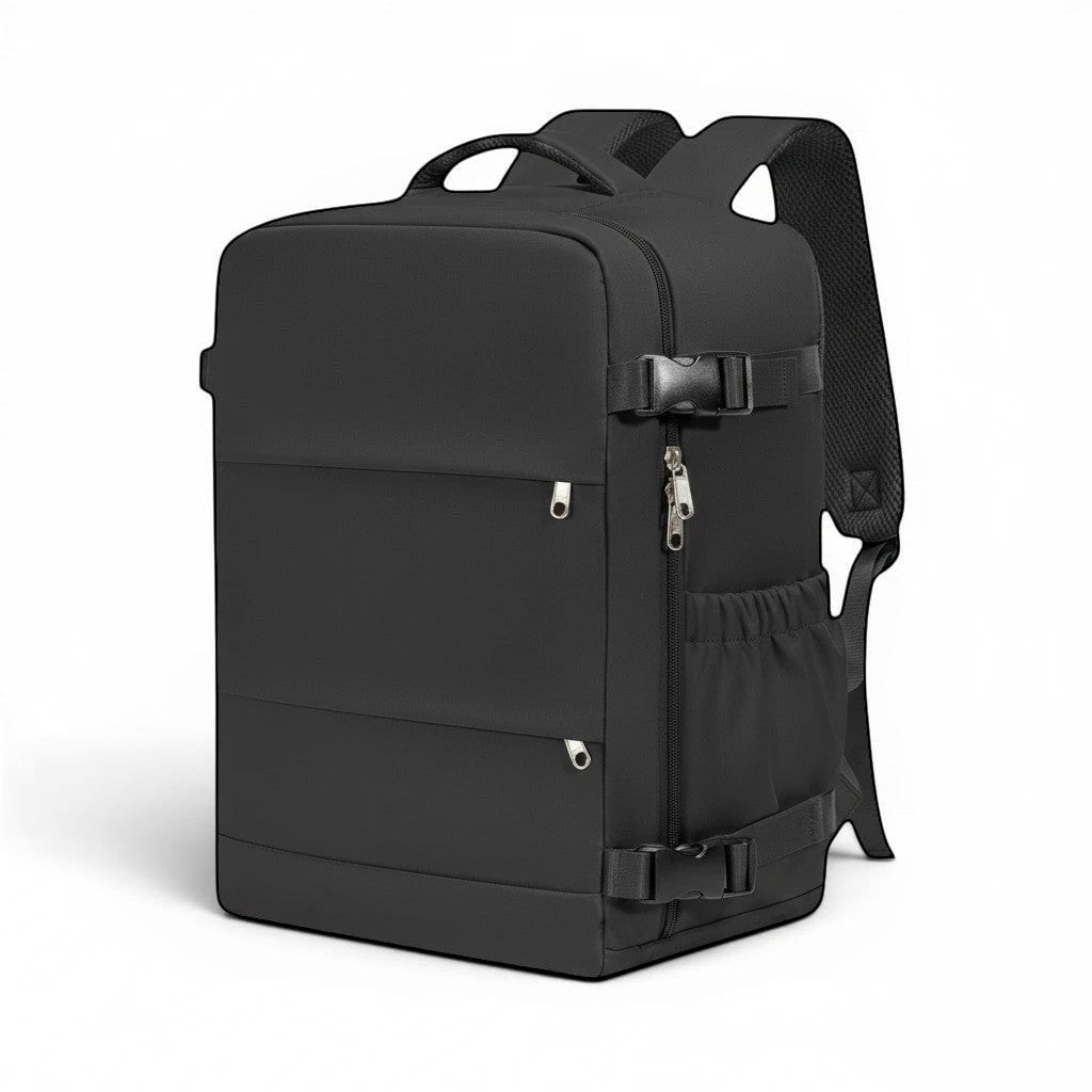 Sac cabine noir CABYN, imperméable, avec compartiment USB et sangles de compression. Idéal pour voyage.
