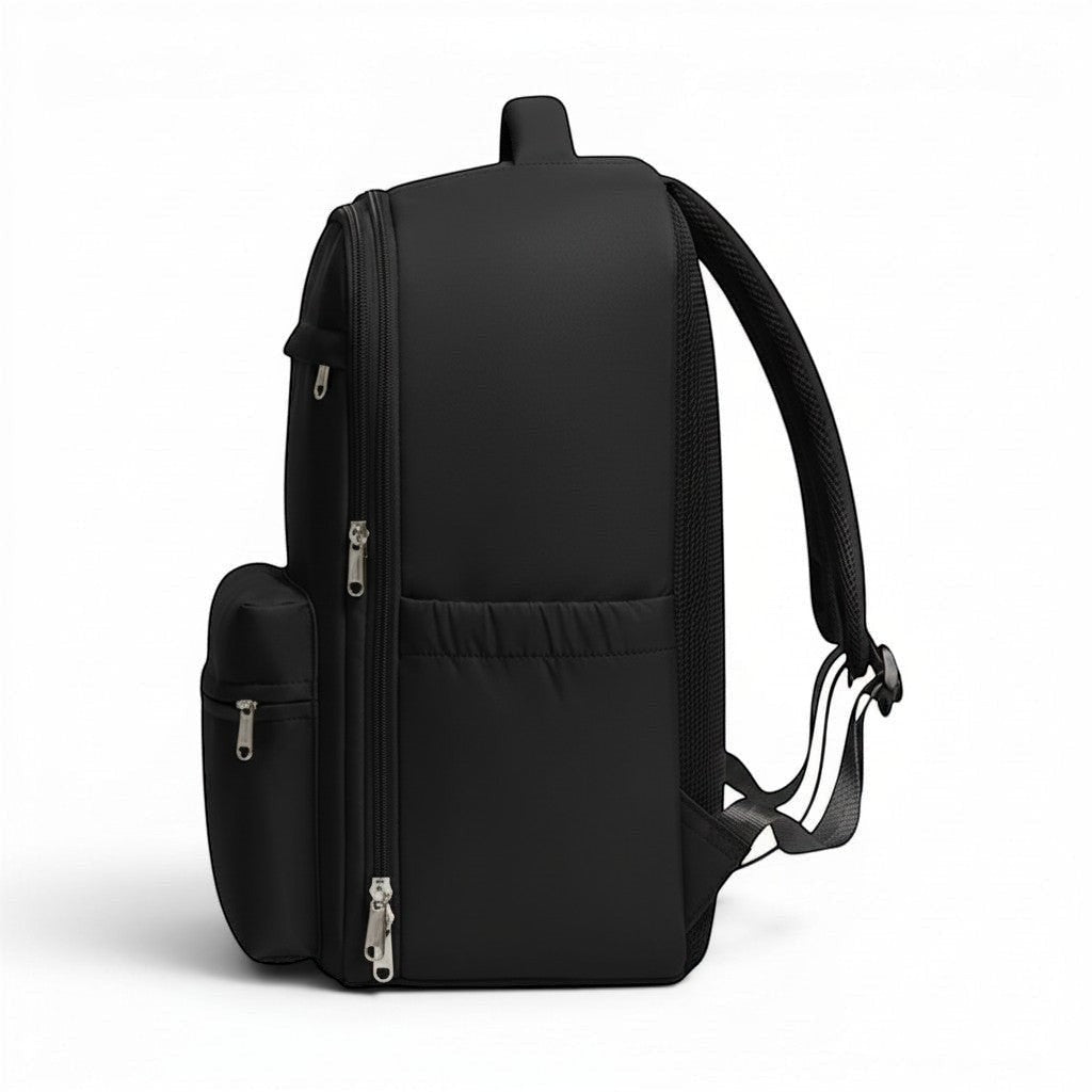 Sac cabine noir CABYN Porto 40x30x20 cm avec pompe USB intégrée et bretelles rembourrées pour un voyage confortable.